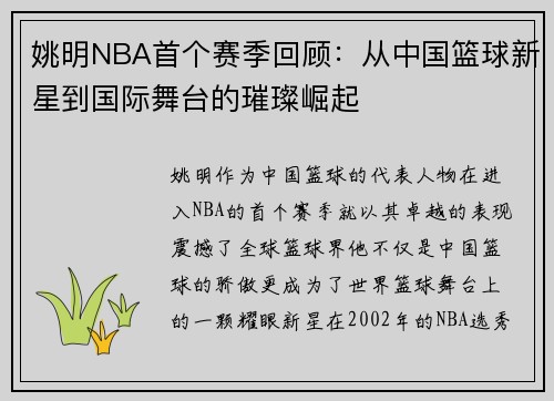 姚明NBA首个赛季回顾：从中国篮球新星到国际舞台的璀璨崛起